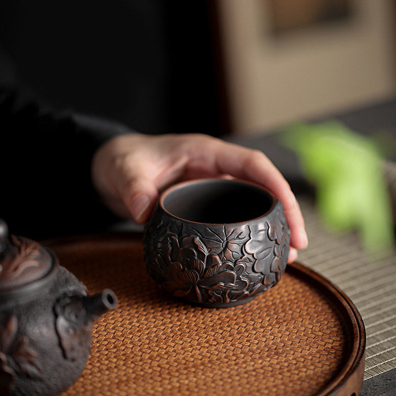 Nimara Ritual Lotus Leaf Flower Landscape Dragon Bamboo Ceramic Teacup Kung Fu Tea Cup Bowl