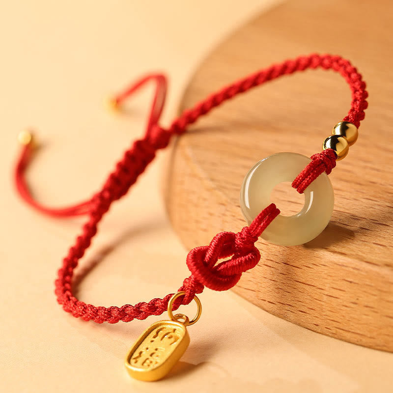Nimara Ritual Hetian Jade Peace Buckle Fu Character String Luck Bracelet