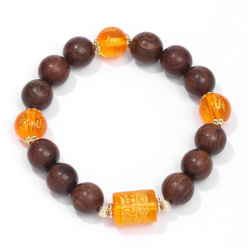 Nimara Ritual Natural Phoebe Zhennan Wood Om Mani Padme Hum God Of Wealth Crystal Protection Bracelet