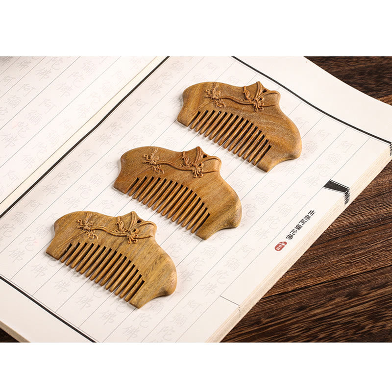 Nimara Ritual Green Sandalwood Flower Pattern Engraved Soothing Comb