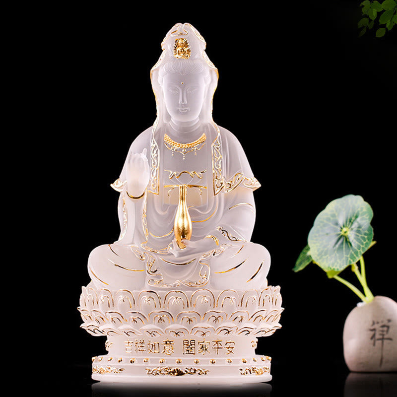 Nimara Ritual Kwan Yin Avalokitesvara Handmade Figurine Liuli Crystal Art Piece Wealth Statue Home Offering Decoration