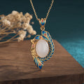 Nimara Ritual White Jade Peacock Copper Blessing Necklace Pendant