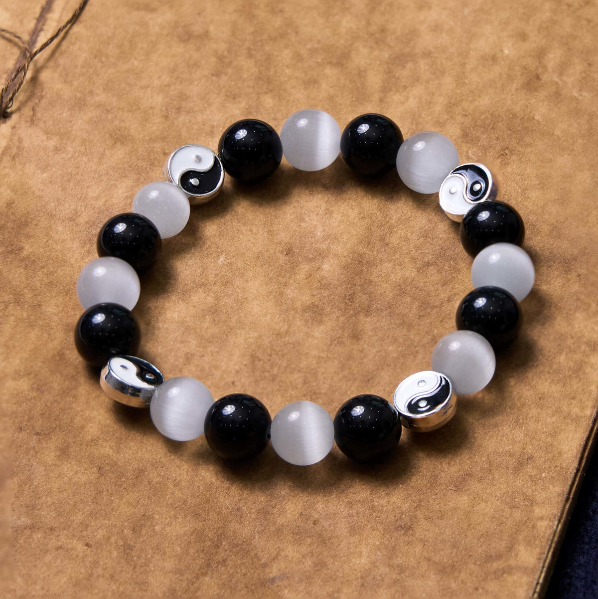 Nimara Ritual Black Obsidian Cat's Eye Yin Yang Purification Strength Bracelet
