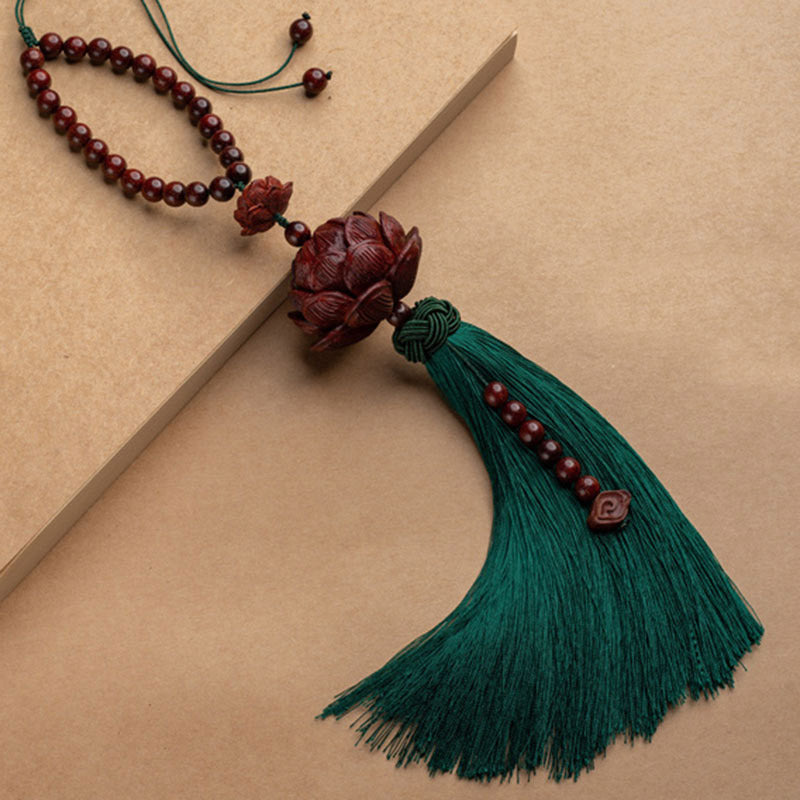 Nimara Ritual Tibetan Small Leaf Red Sandalwood Lotus Luck Protection Tassel Decoration