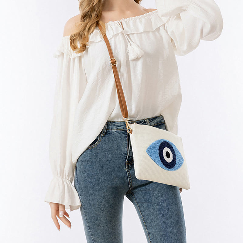 Nimara Ritual Evil Eye Leaf Hamsa Canvas Crossbody Bag Shoulder Bag Handbag