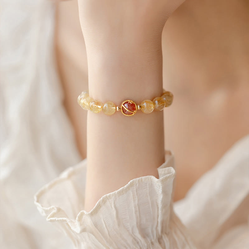 Nimara Ritual Golden Rutilated Quartz Strawberry Quartz Star Protection Bracelet