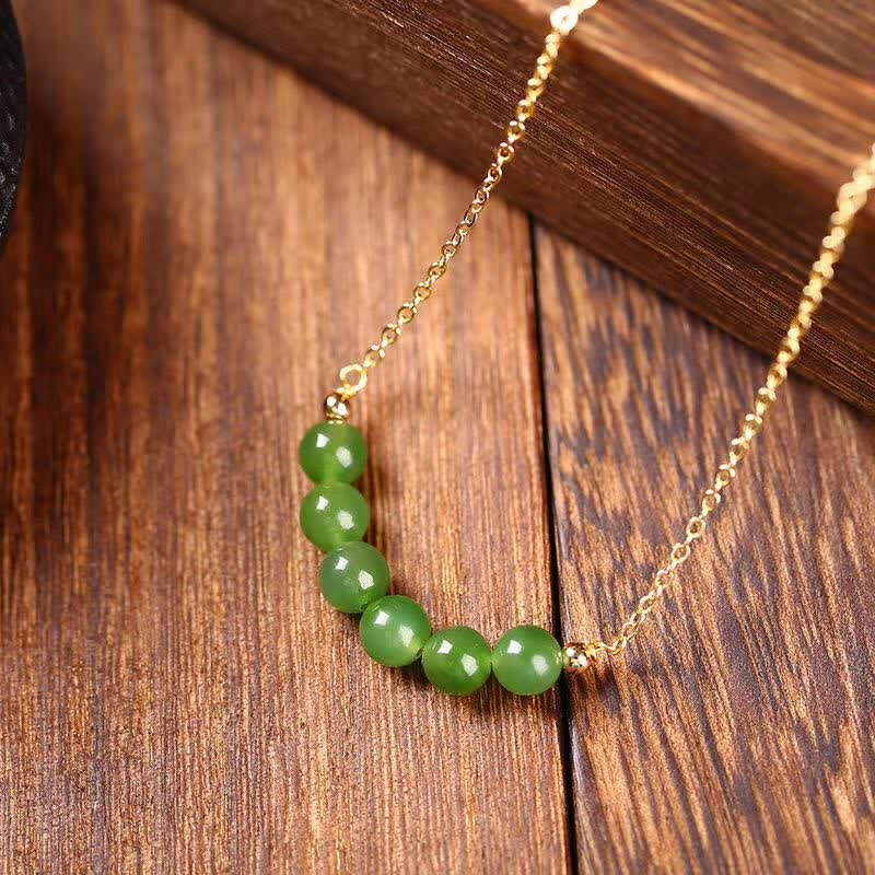 Nimara Ritual 14k Gold Plated Hetian Cyan Jade Beaded Luck Necklace Pendant