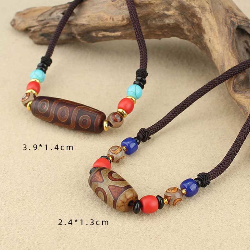 Nimara Ritual Tibetan Nine-Eye Dzi Bead Three-eyed Dzi Bead Protection String Necklaces Pendant