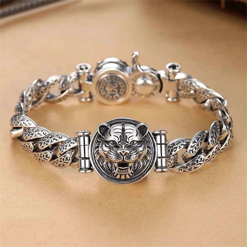 Nimara Ritual Tiger Tang Dynasty Flower Design Engraved Luck Energy Bracelet