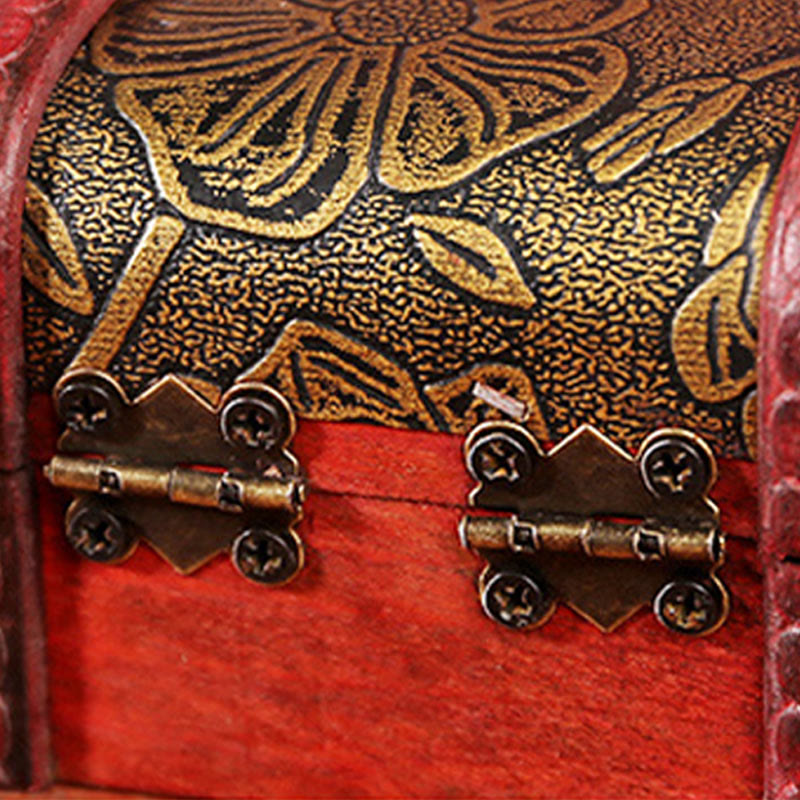 Nimara Ritual Retro Small Wood Jewelry Box Lotus Golden Grape Copper Coin Daffodil Grass Flower Jewelry Storage Box