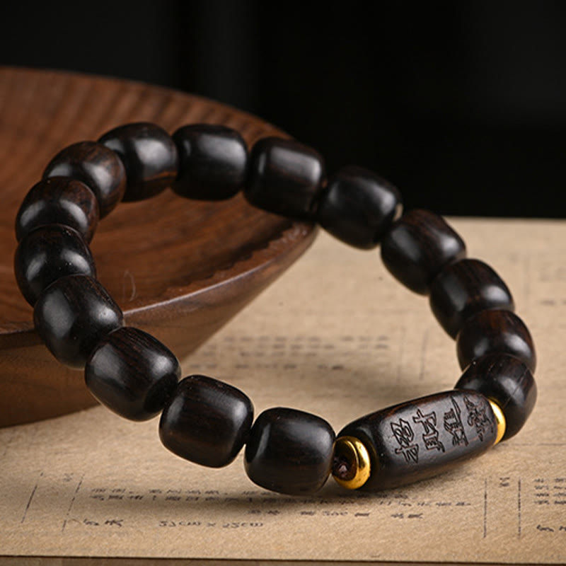 Nimara Ritual Tibetan Ebony Wood Barrel Beads Lucky And Treasure Balance Bracelet