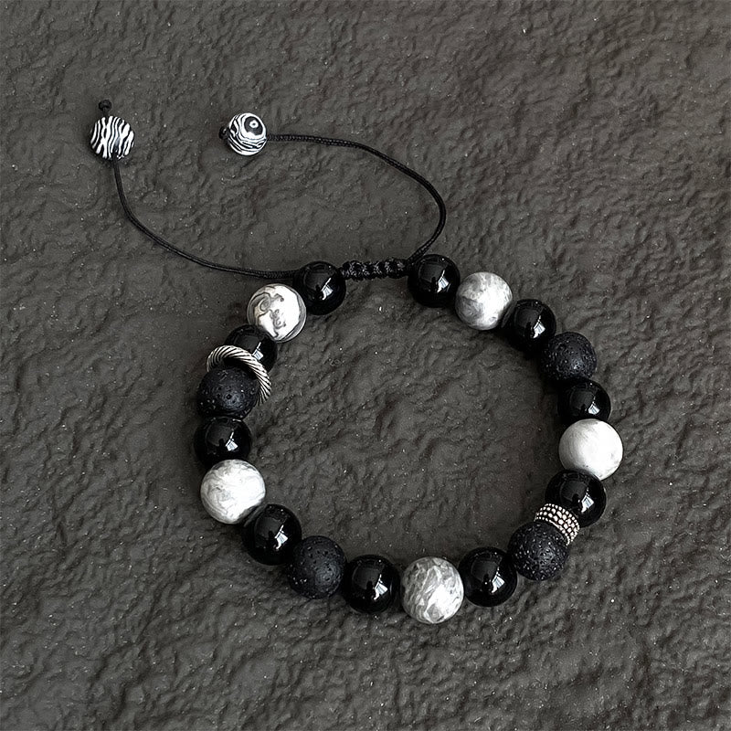 Nimara Ritual Vintage Lava Rock Black Obsidian Picasso Jasper Beads Support Rope Bracelet