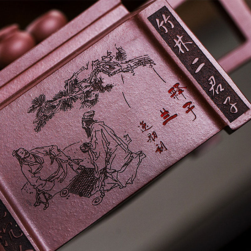 Nimara Ritual Yixing All Handmade Gomoku Playing Chess Purple Clay Kung Fu Square Teapot 280ml