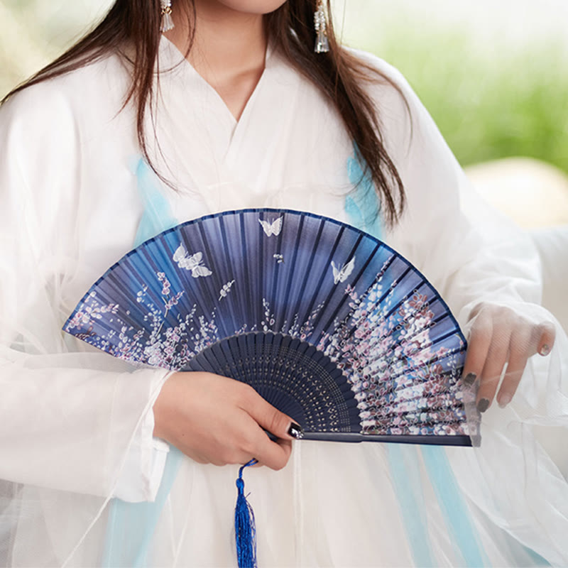 Nimara Ritual Butterfly Flowers Handheld Bamboo Folding Fan