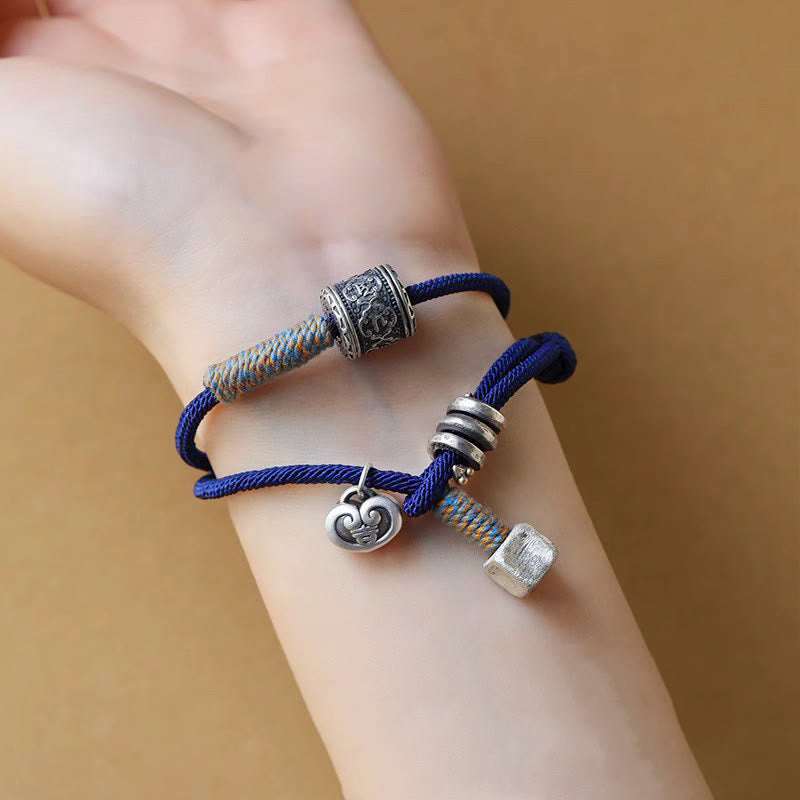 Nimara Ritual Handmade Tibetan Om Mani Padme Hum Carved Auspicious Amulet Double Wrap Rope Bracelet