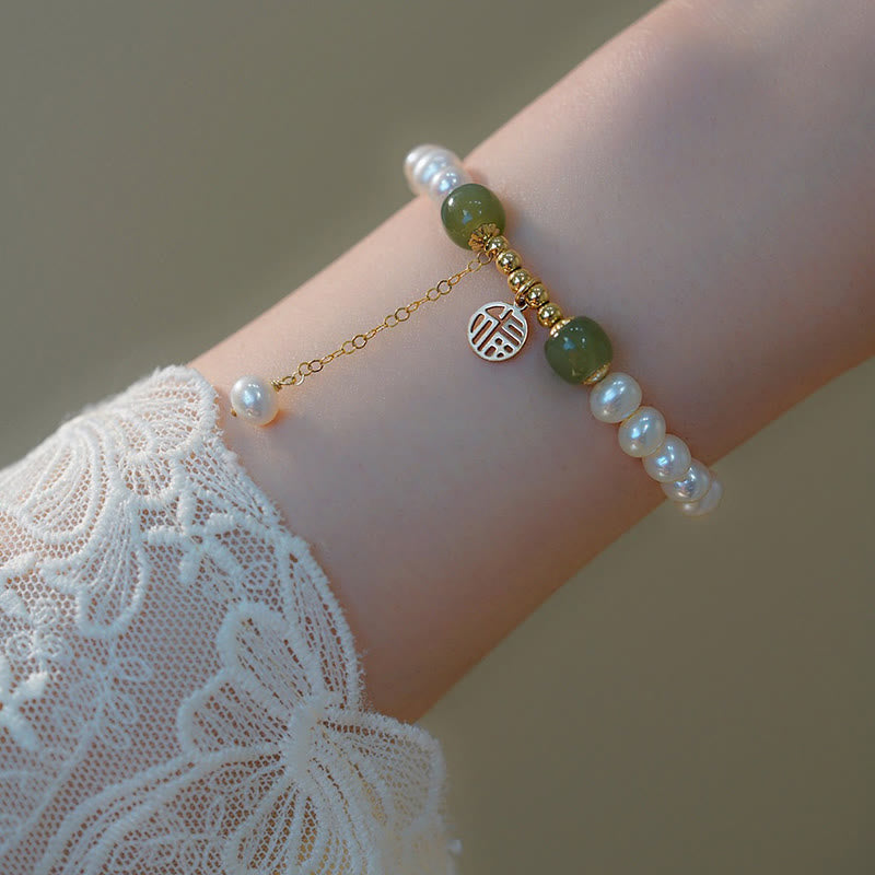 Nimara Ritual Natural Pearl Hetian Jade Happiness Wisdom Bead Bracelet