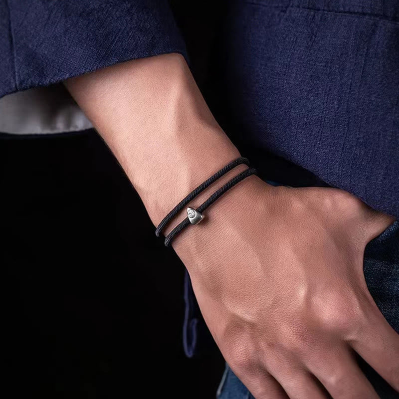 Nimara Ritual 925 Sterling Silver Fu Character Blessing Handmade Braided Bracelet