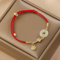 Attract Good Luck Hetian Jade Peace Buckle Red Rope Fortune Bracelet