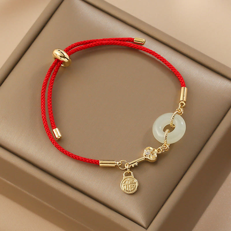 Attract Good Luck Hetian Jade Peace Buckle Red Rope Fortune Bracelet