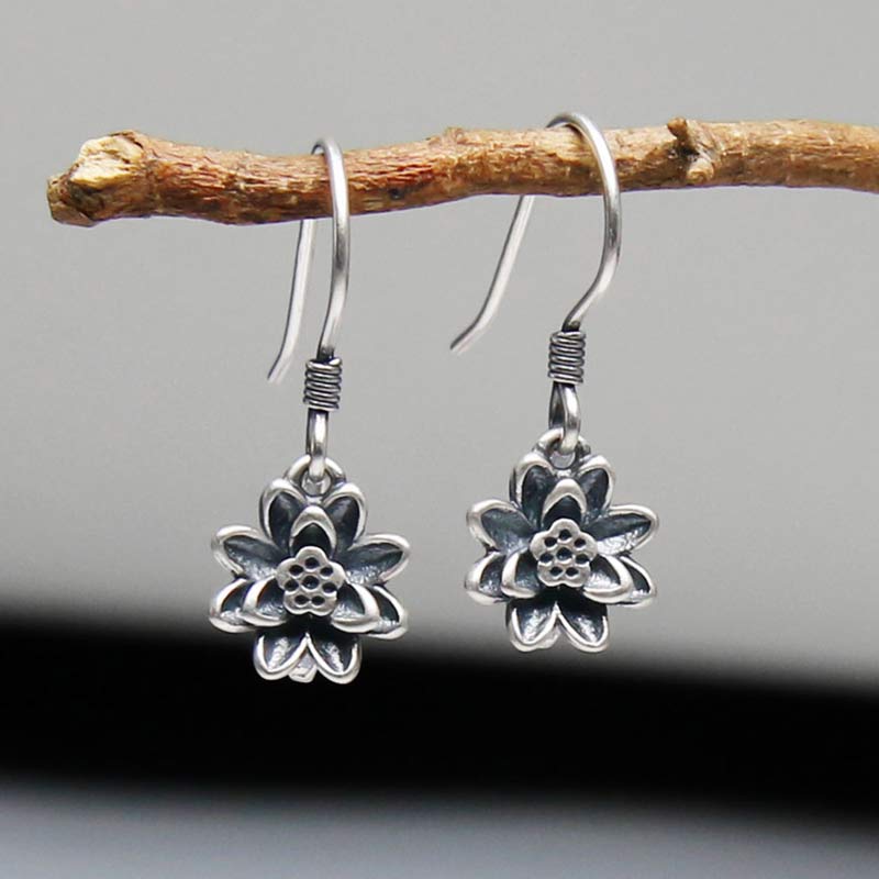 Nimara Ritual 925 Sterling Silver Lotus Flower Enlightenment Earrings