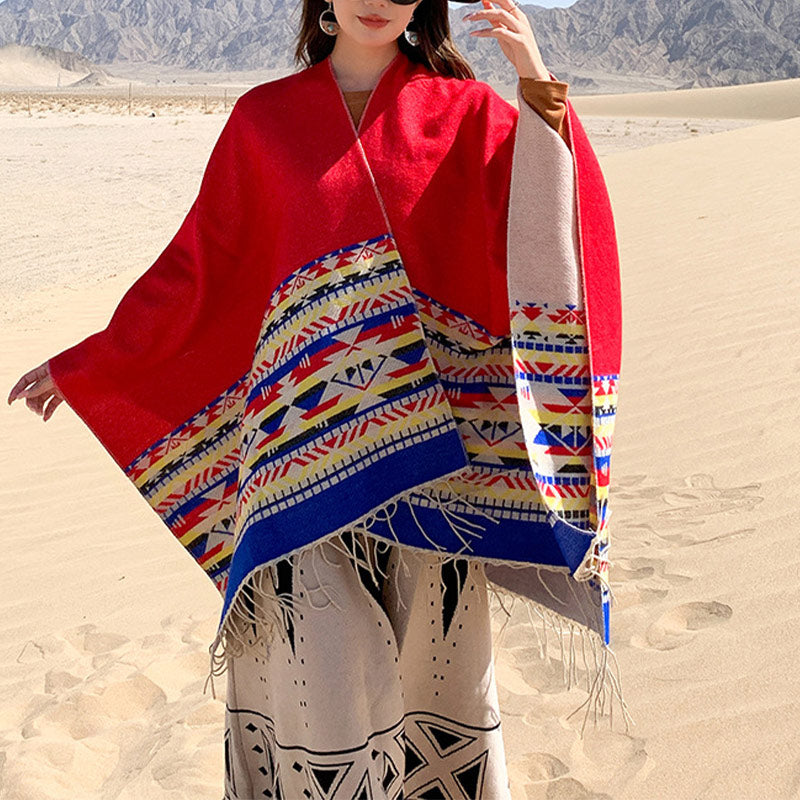 Nimara Ritual Tibetan Shawl Colorful Geometry Winter Cozy Travel Scarf Wrap