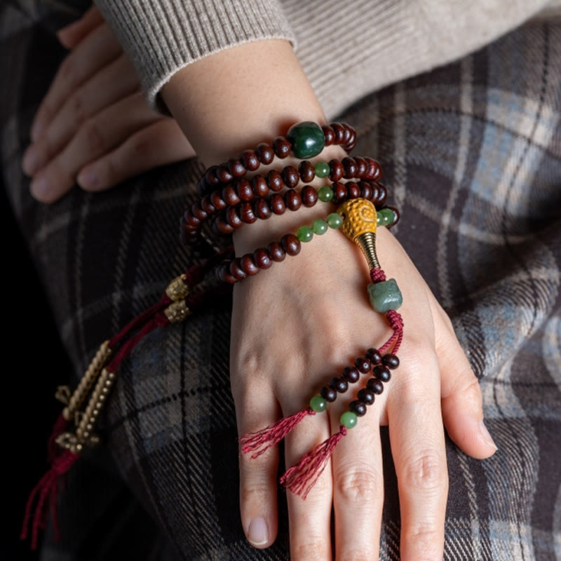 Nimara Ritual Natural Tibet 108 Mala Beads Purple Bodhi Seed Hetian Cyan Jade Copper Dorje Peace Bracelet