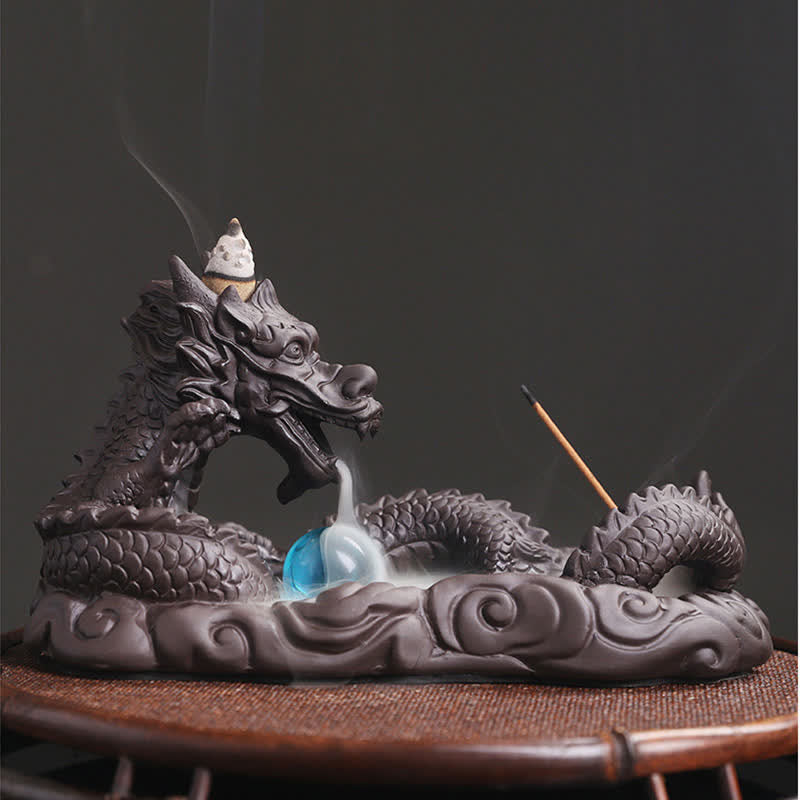 Nimara Ritual Dragon Playing Ball Flower Protection Incense Burner Decoration