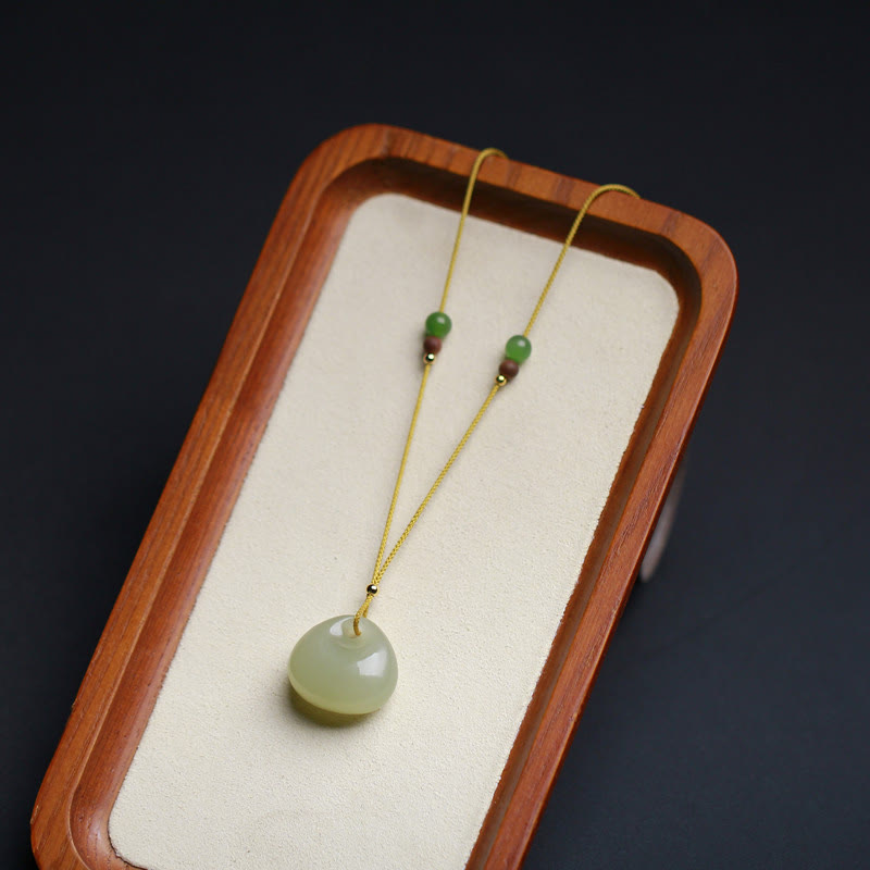 Nimara Ritual Natural Hetian Jade Small Bag Pattern Prosperity String Necklace Pendant