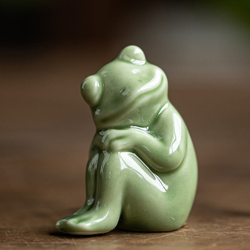 Nimara Ritual Mini Small Meditation Lotus Resting Frog Ceramic Wealth Luck Home Tea Pet Figurine Decoration