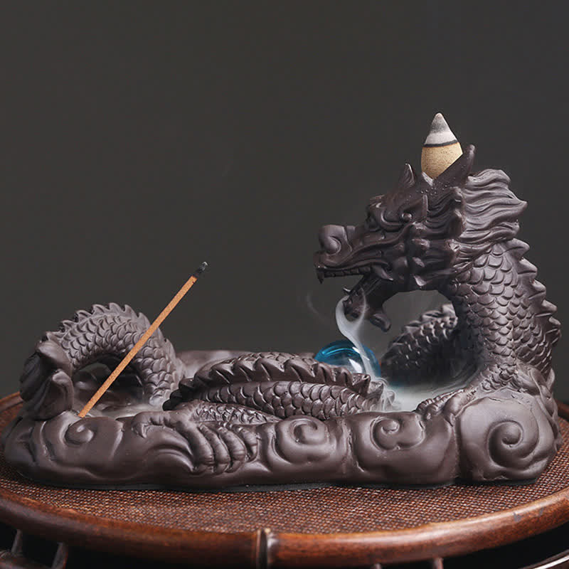 Nimara Ritual Dragon Playing Ball Flower Protection Incense Burner Decoration