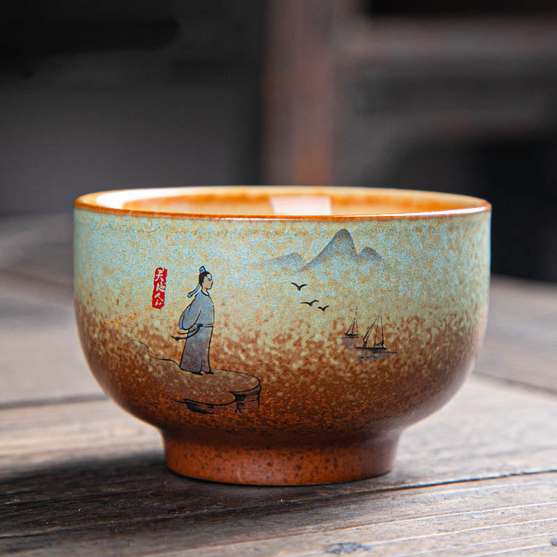 Nimara Ritual Colorful Deer Pipa Snow Plum Blossoms Mountains Rivers Bird Ceramic Teacup Kung Fu Tea Cup Bowl