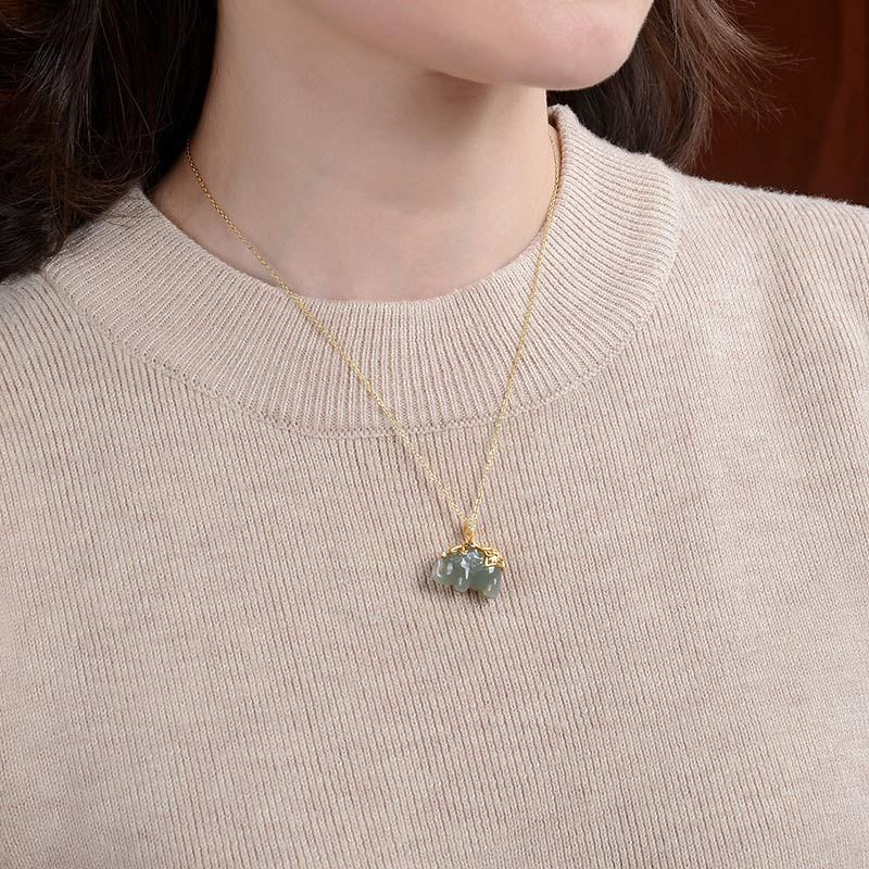 Nimara Ritual 925 Sterling Silver Jade Elephant Blessing Fortune Necklace Chain Pendant