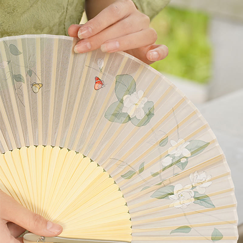Nimara Ritual Jasmine Flowers Handheld Bamboo Folding Fan