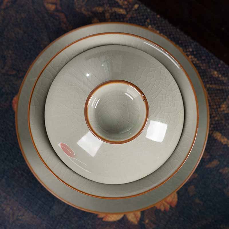 Nimara Ritual Lotus Koi Fish Pod Leaf Ceramic Gaiwan Sancai Teacup Kung Fu Tea Cup And Saucer With Lid 140ml