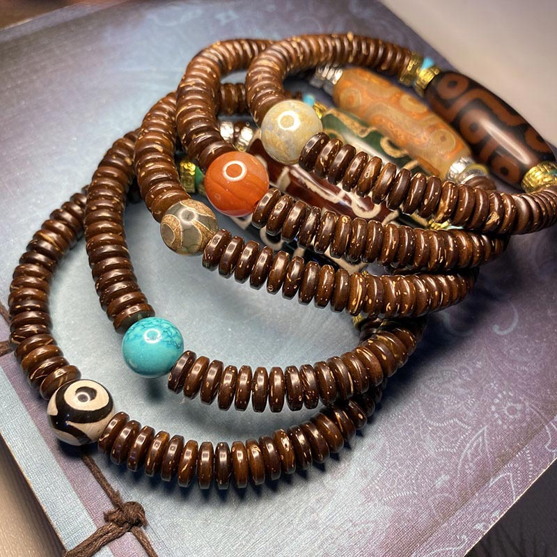 Nimara Ritual Tibetan Nine-Eye Dzi Bead Wealth Bracelet