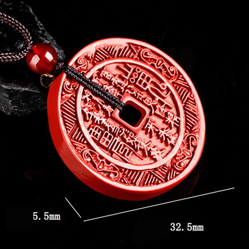 Nimara Ritual Natural Cinnabar Mountain Ghosts Spend Money Bagua Design Blessing Necklace Pendant
