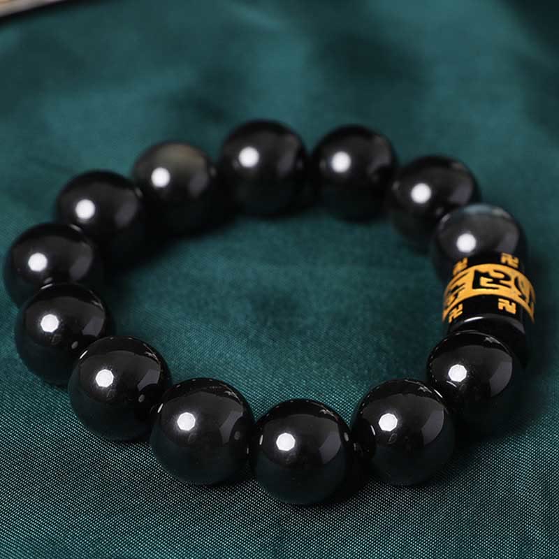 Nimara Ritual Rainbow Obsidian Om Mani Padme Hum Swastika Positive Bracelet