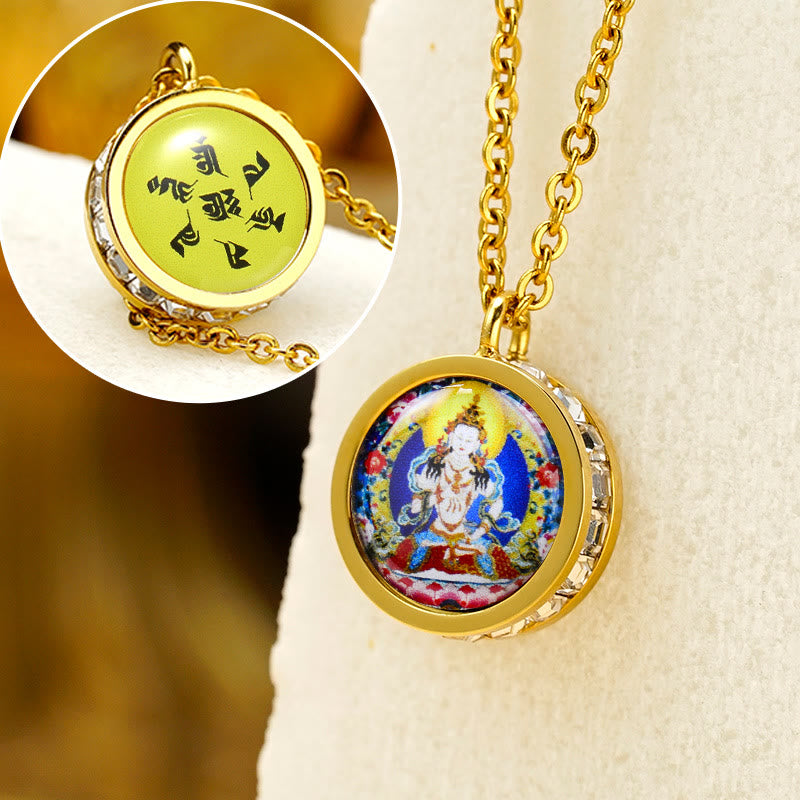 Nimara Ritual Tibetan Yellow God Of Wealth Green Tara Buddha Serenity Titanium Steel Necklace Pendant