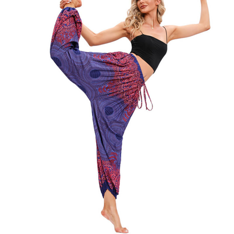 Nimara Ritual Loose Circle-shaped Flowers Pattern Harem Trousers Women's Yoga Pants