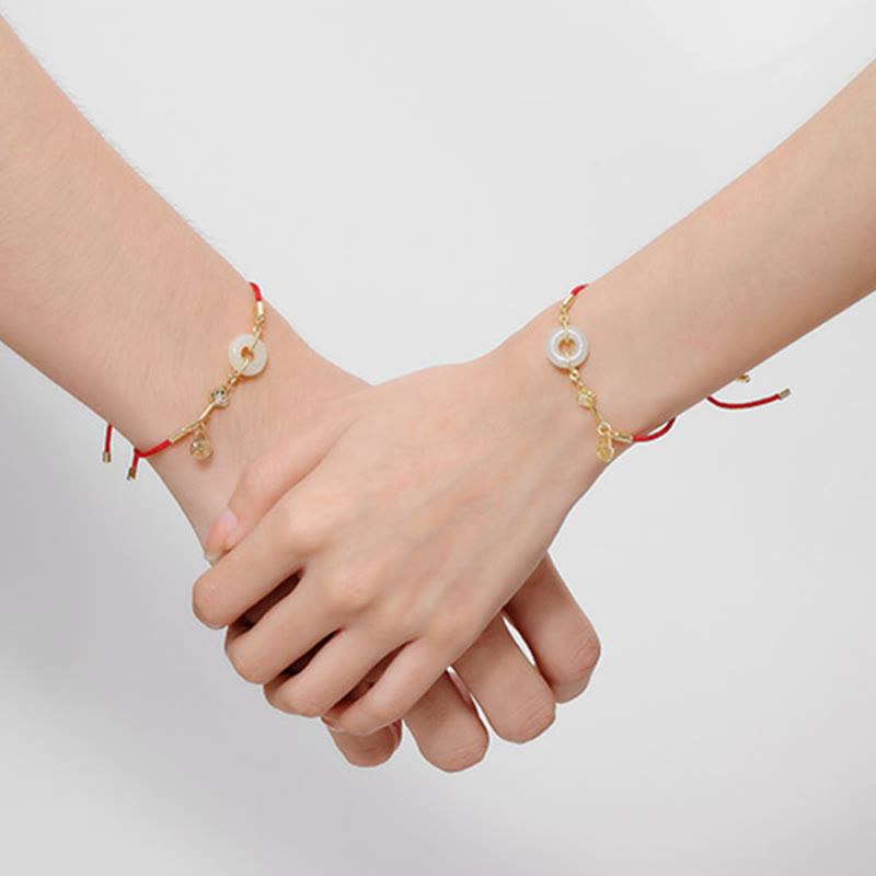 Attract Good Luck Hetian Jade Peace Buckle Red Rope Fortune Bracelet