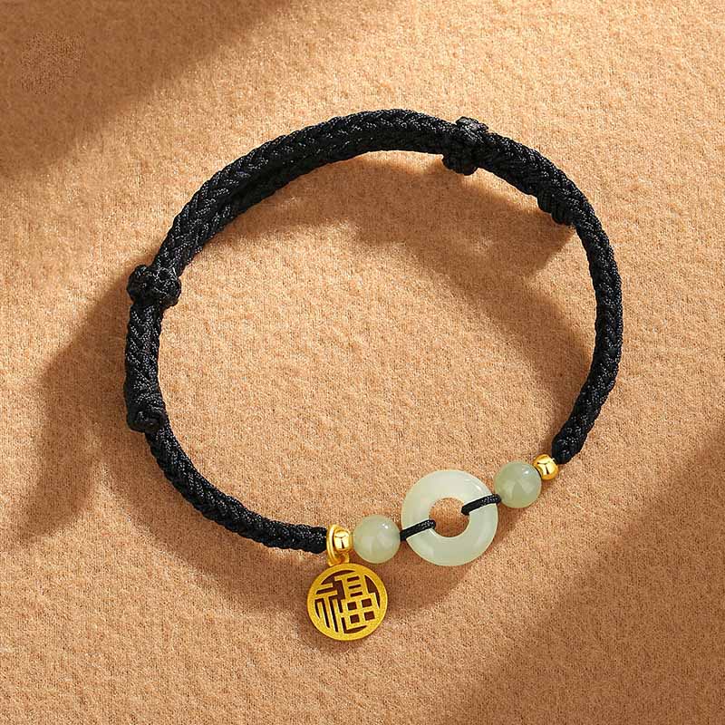 Nimara Ritual 925 Sterling Silver Hetian Jade Peace Buckle Fu Character Charm Abundance Bracelet