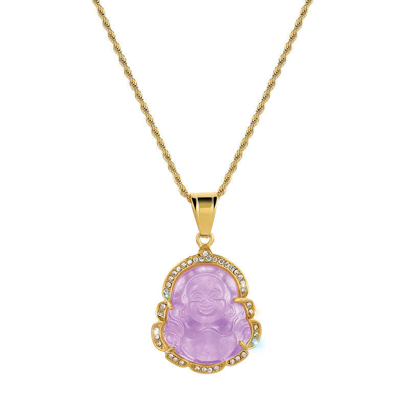 Nimara Ritual 18K Gold Filled Laughing Buddha Jade Luck Necklace Chain Pendant