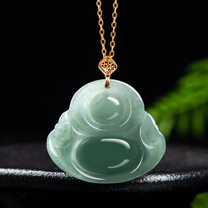 Nimara Ritual Laughing Buddha Natural Jade Prosperity Abundance Necklace Pendant
