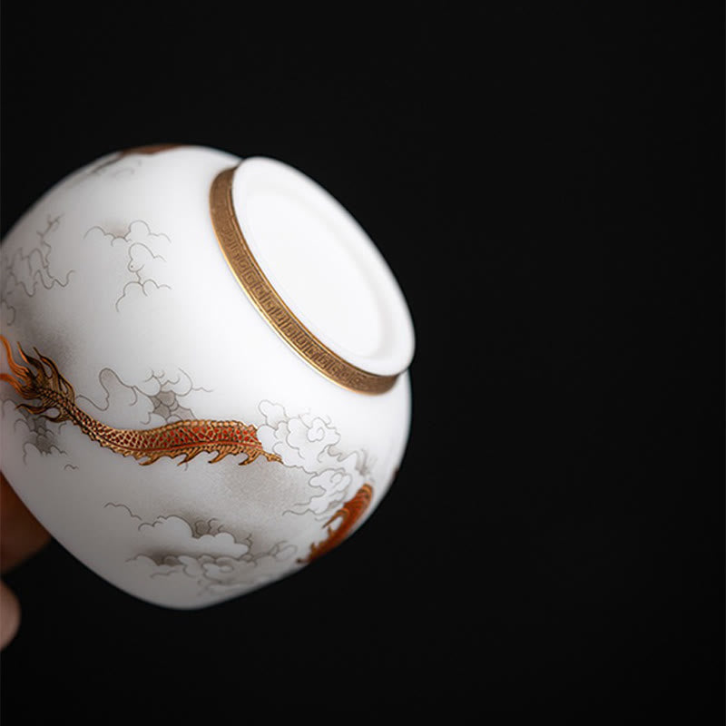 Nimara Ritual Phoenix Dragon Lotus Deer Ancient Building Koi Fish Ceramic Teacup Kung Fu Tea Cups