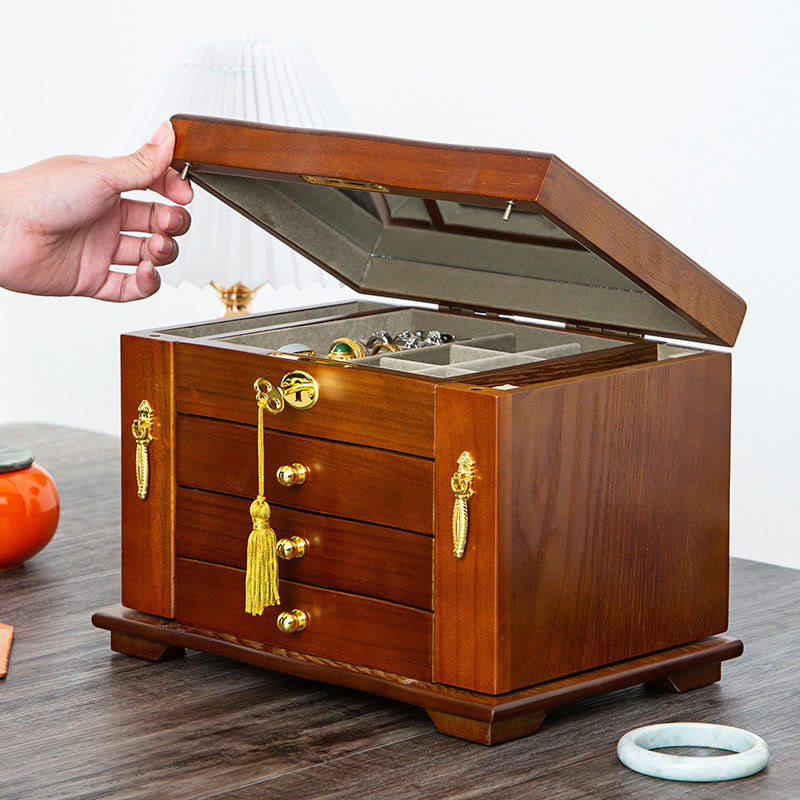 Nimara Ritual Vintage Large Capacity Wooden Jewelry Box Jewelry Storage Box With Mirror