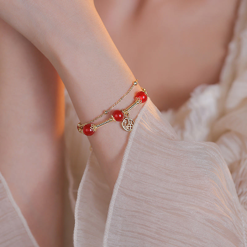Nimara Ritual Red Agate Fu Character Charm Self-acceptance Bracelet