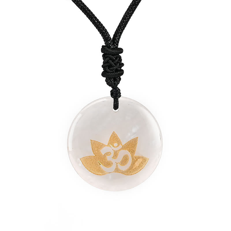 Nimara Ritual OM Lotus Symbol Various Crystal Amethyst Tiger Eye Healing Necklace Pendant