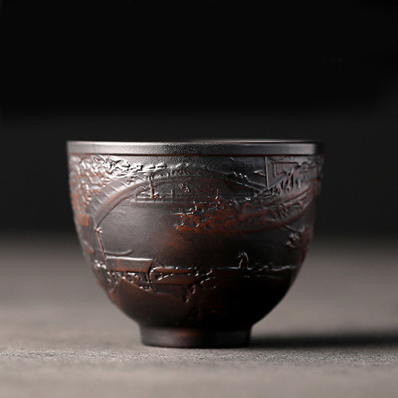 Nimara Ritual Lotus Leaf Flower Landscape Dragon Bamboo Ceramic Teacup Kung Fu Tea Cup Bowl