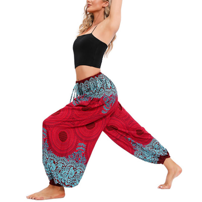 Nimara Ritual Loose Circle-shaped Flowers Pattern Harem Trousers Women's Yoga Pants