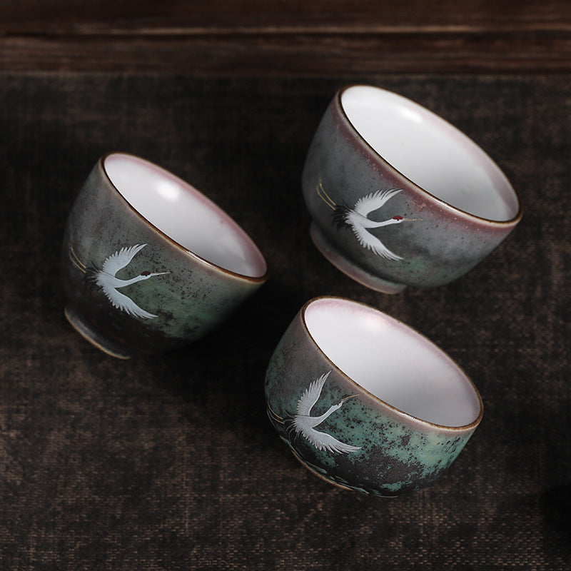 Nimara Ritual Auspicious Crane Ceramic Teacup Kung Fu Tea Cup Bowl